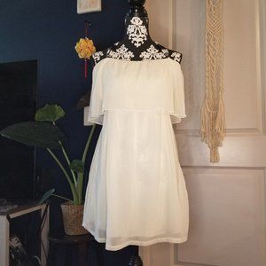 Large Cream Halter Flowy Mini Dress